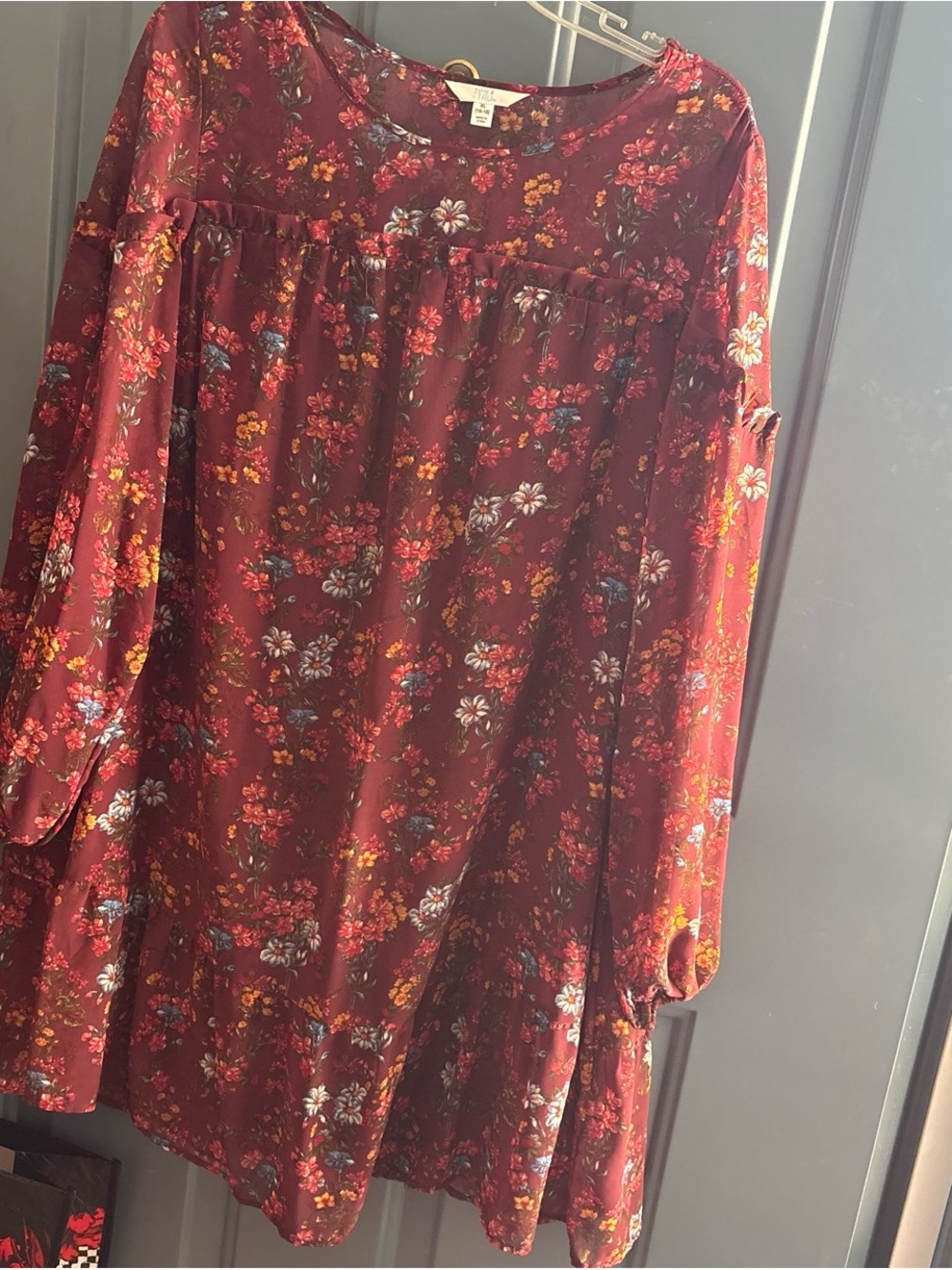 Time and Tru Burgundy Floral Mini Dress